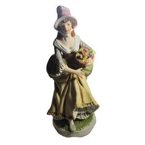 Vintage Porcelain Lady Figurine With Basket Of Flowers 8 inches